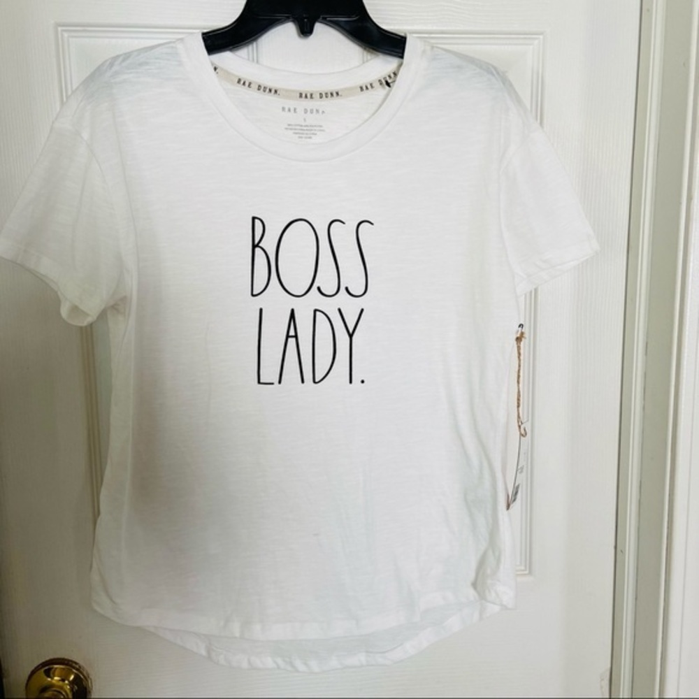 NWT RAE DUNN white BOSS LADY shirt Size small & XS